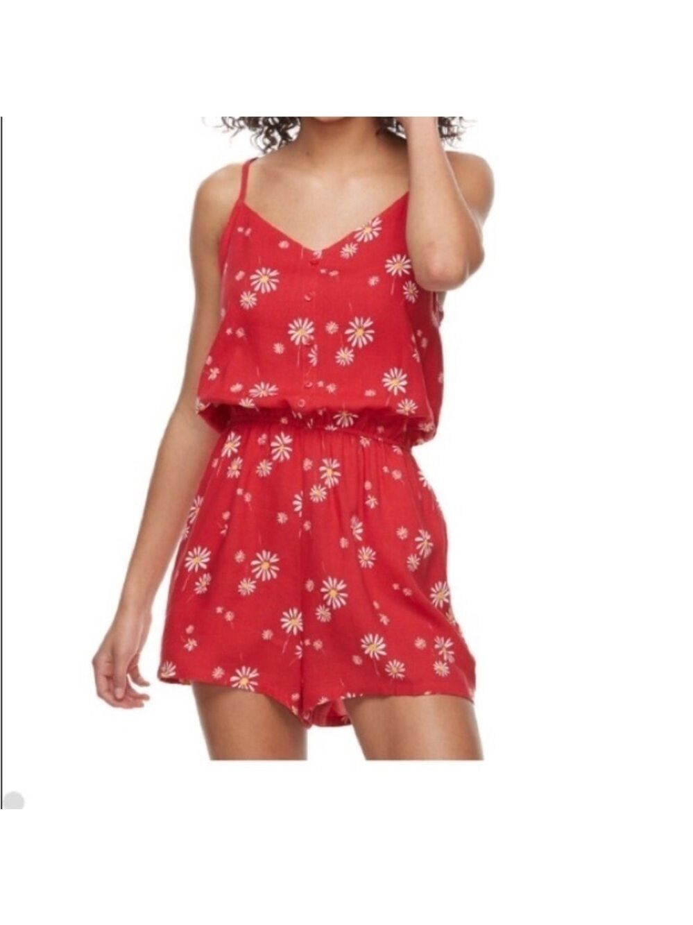 Juniors SO Red White Daisy Print Romper L